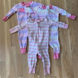 3 Pair/Lot Hanna Anderson Zipper Onesie Pajamas Footless Stripes Pink Hearts